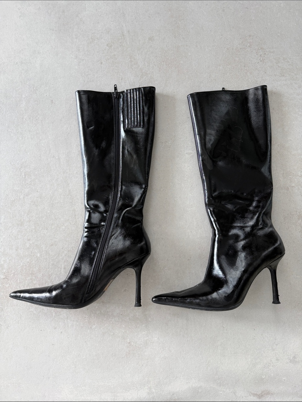 B2 CHARLOTTE Black Patent Pointed-Toe Knee Boots - Women's Fashion Boot